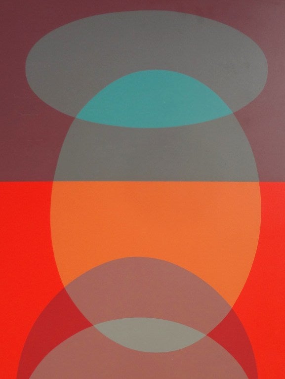 Dazzling and color-drenched large scale silkscreen on lucite diptych by Ben Cunningham c. 1970.  An edition of 125, these are number 17, and were produced in Germany for Contemporary Collections, Inc. in New York.  These can be hung together so they