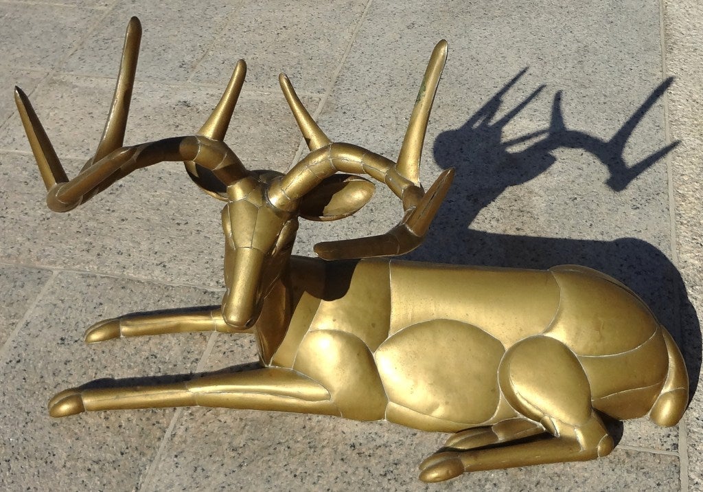 Mexican Large 1970's Sergio Bustamante Brass Stag For Sale