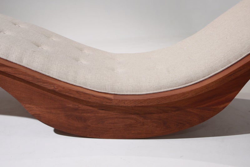 Mid-20th Century Rocking Wood and Linen Chaise Lounge by Igor Rodrigues