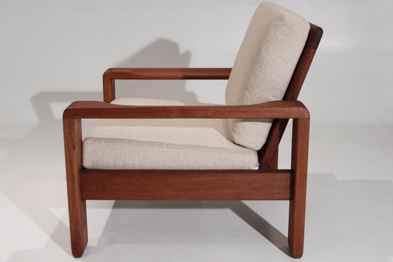Solid Teak Danish Linen Armchairs Attributed to HW Klein 2