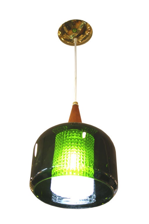 Mid Century Handblown Green Glass Pendant Light by Orrefors In Good Condition In New York, NY