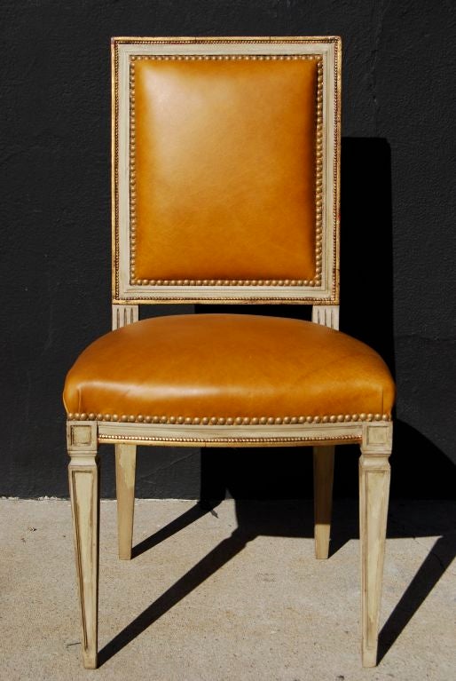 French 10 Maison Jansen Regency Dining Chairs in Cognac Leather