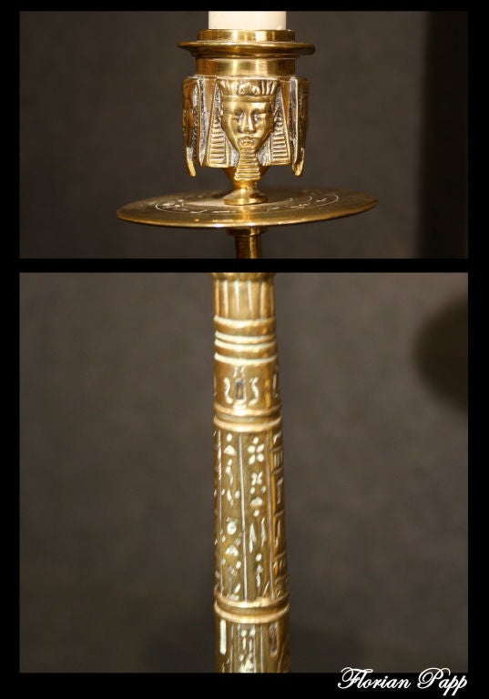 Unique Pair Egyptian Revival Candlesticks Circa 1880 1