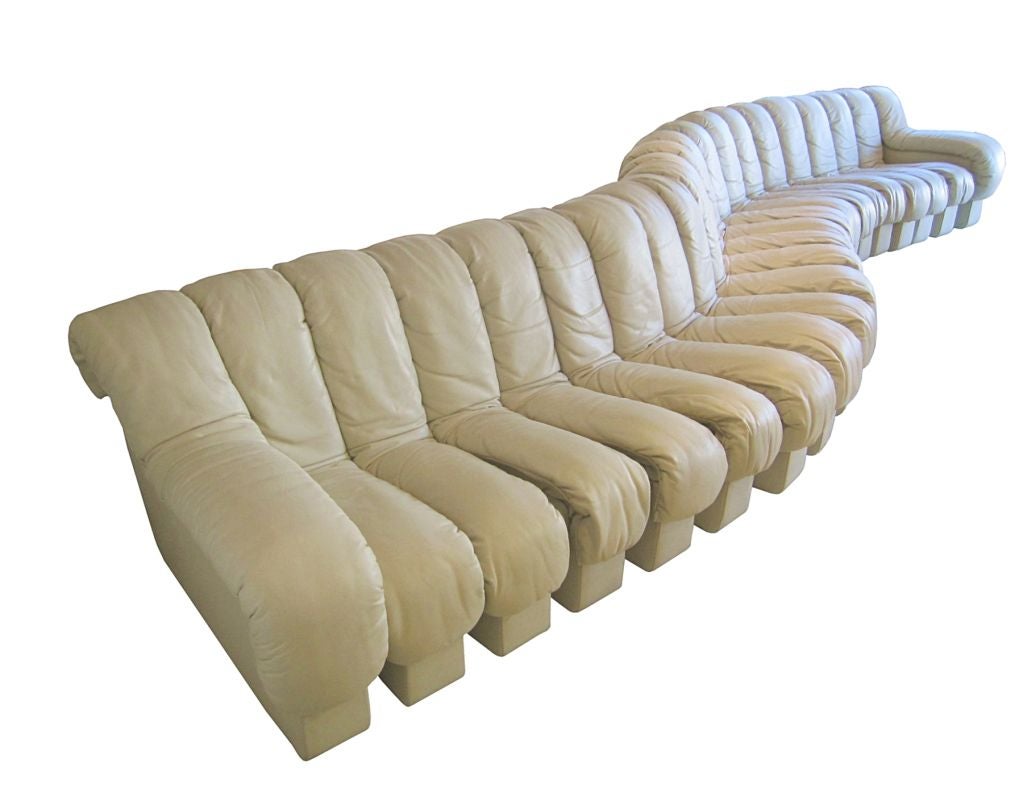 A De Sede Nonstop sofa<br />
circa 1970, designed by Ueli Berger, Eleanora Peduzzi-Riva and Heinz Ulrich, produced by Stendig<br />
<br />
The modular sitting element produced by De Sede. Non-stop sofa comprised of 22 individual foam sections
