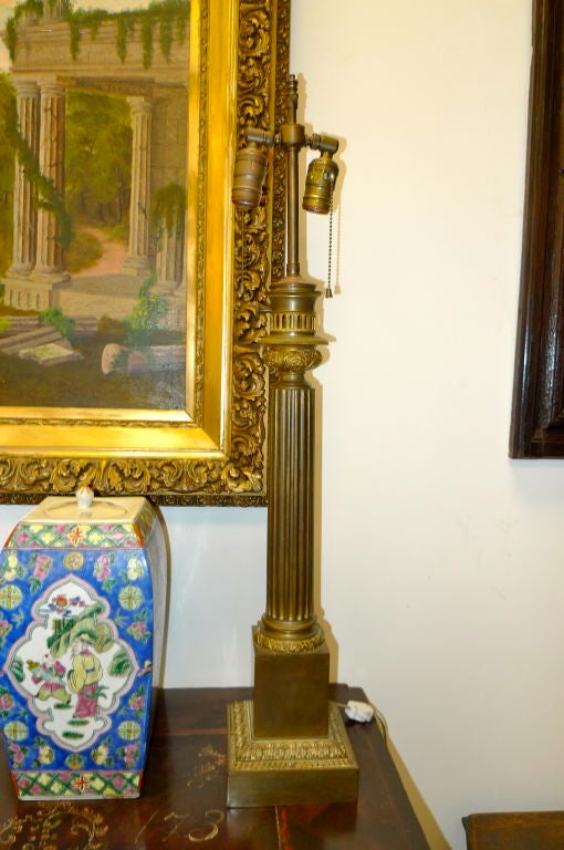 19th Century Pair of Louis-Philippe Bronze Column Lamps by Clachet For Sale