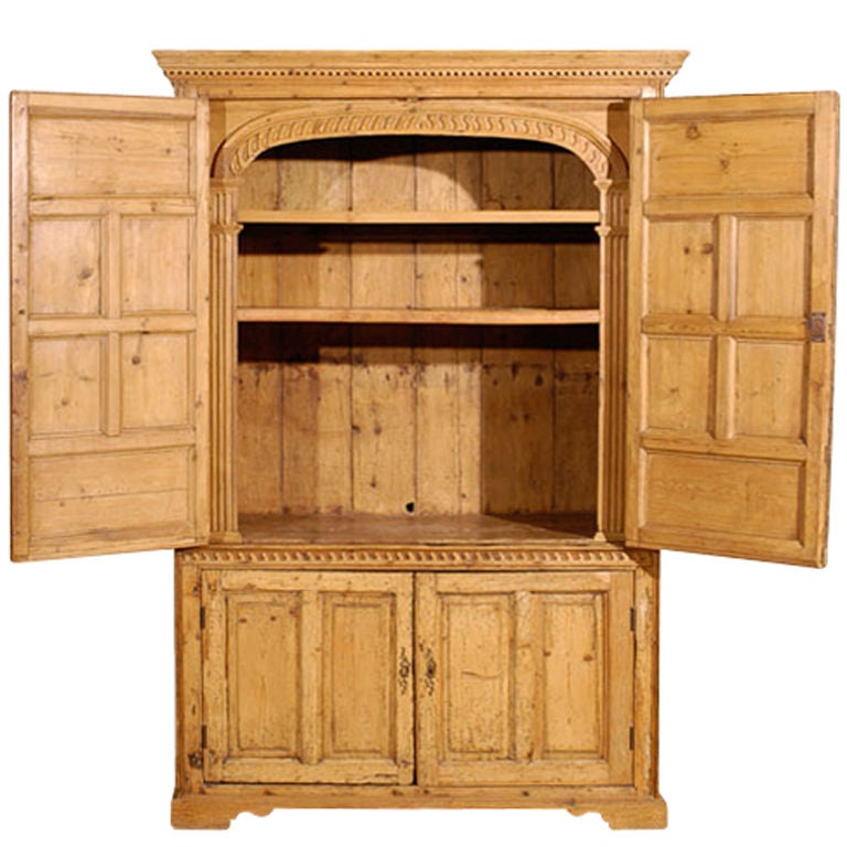 Deux Corps English Pine Armoire For Sale