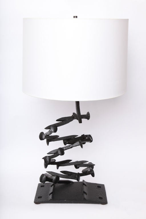 A 1960s Brutalist Mid Century Modern iron Table Lamp.
New sockets and rewired
Shade not included