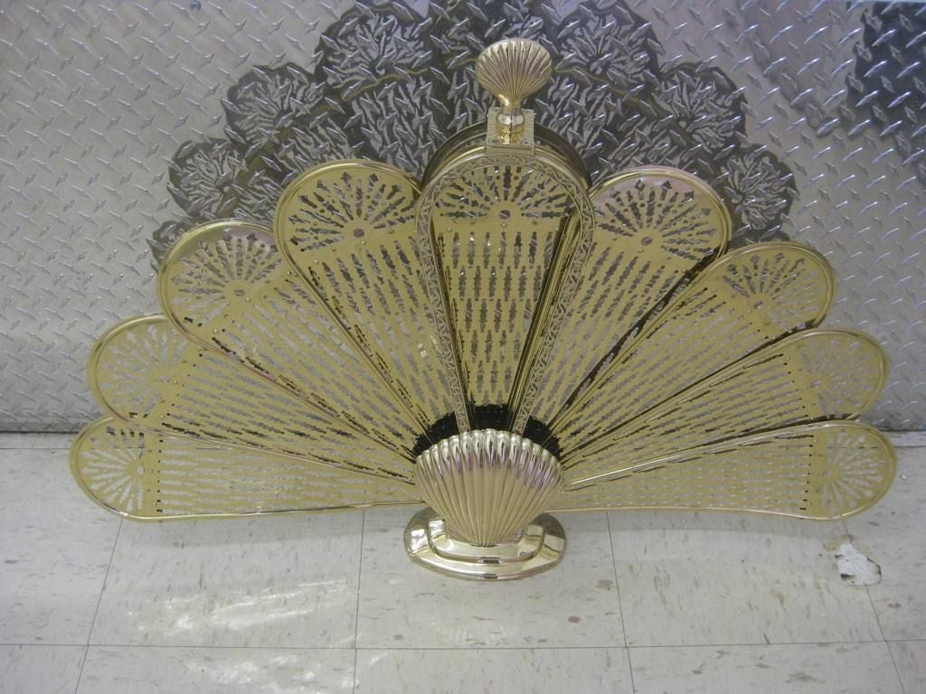 American Newly Refinished Art Deco Folding Brass Fire Screen