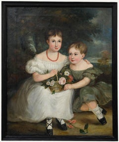 English School Mitte des 19. Jahrhunderts Öl - Porträt von zwei Kindern