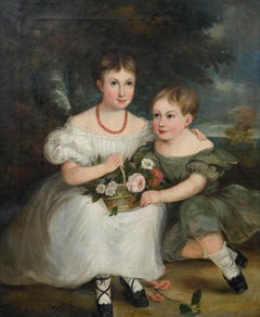English School Mitte des 19. Jahrhunderts Öl - Porträt von zwei Kindern