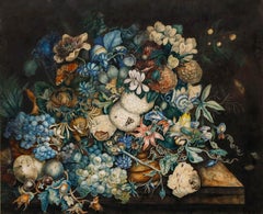 Framed 19th Century Watercolour - Still Life with Flowers and Insects