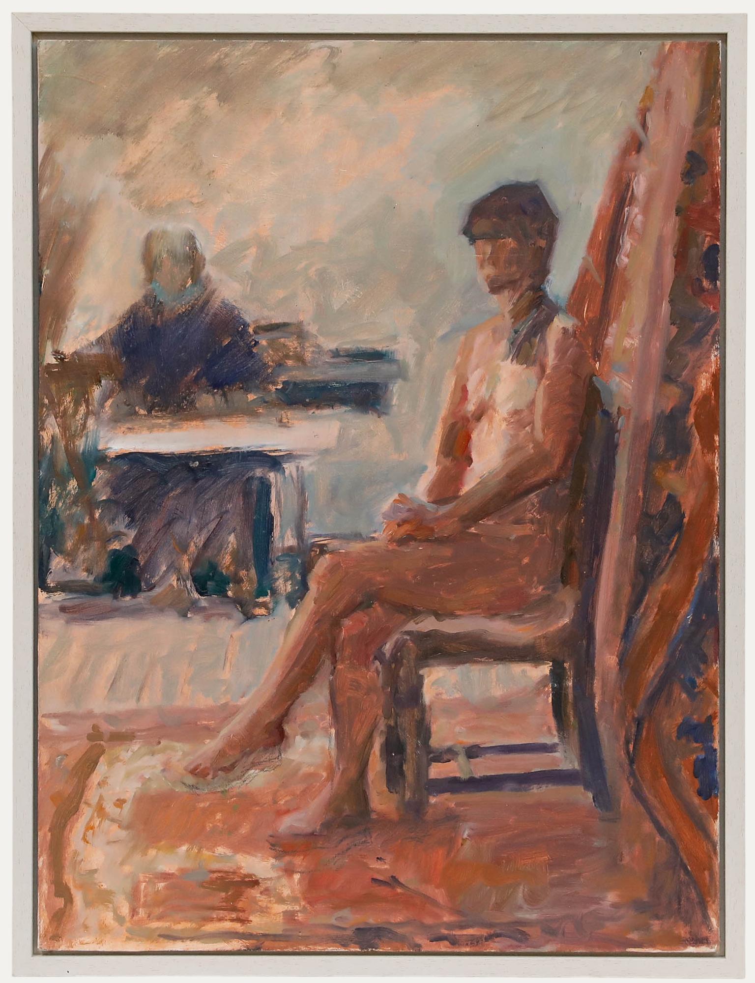 Unknown Nude Painting – Pauline Plummer (geb. 1933) - Gerahmtes Öl des 20. Jahrhunderts, Sitzender Akt
