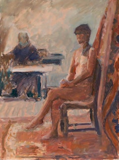 Pauline Plummer (née en 1933) - Huile encadrée du 20e siècle, Nu assis