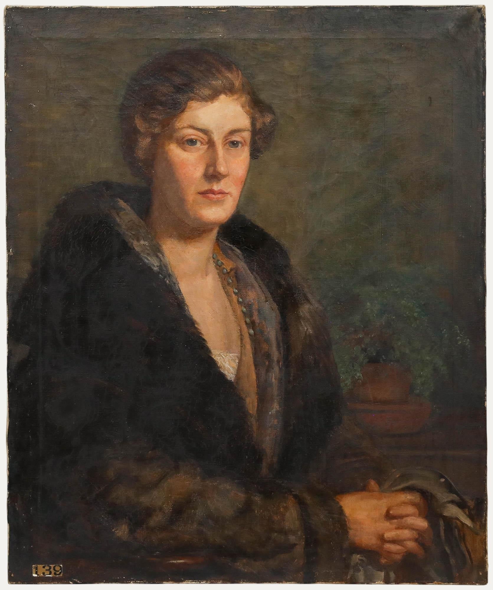 Attribuire. Harry Mileham (1873-1957) - Olio dei primi del Novecento, Ritratto di signora
