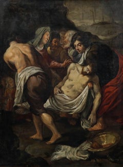 Huile de l'école flamande du XVIIIe siècle - Mise au tombeau du Christ