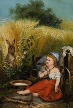 Framed Late 19th Century Oil - Girl & The Wild Hare
