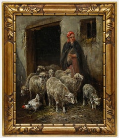 Paul H. Schouten (1860-1922) - Barbizon School Oil, Shepherdess with her Flock