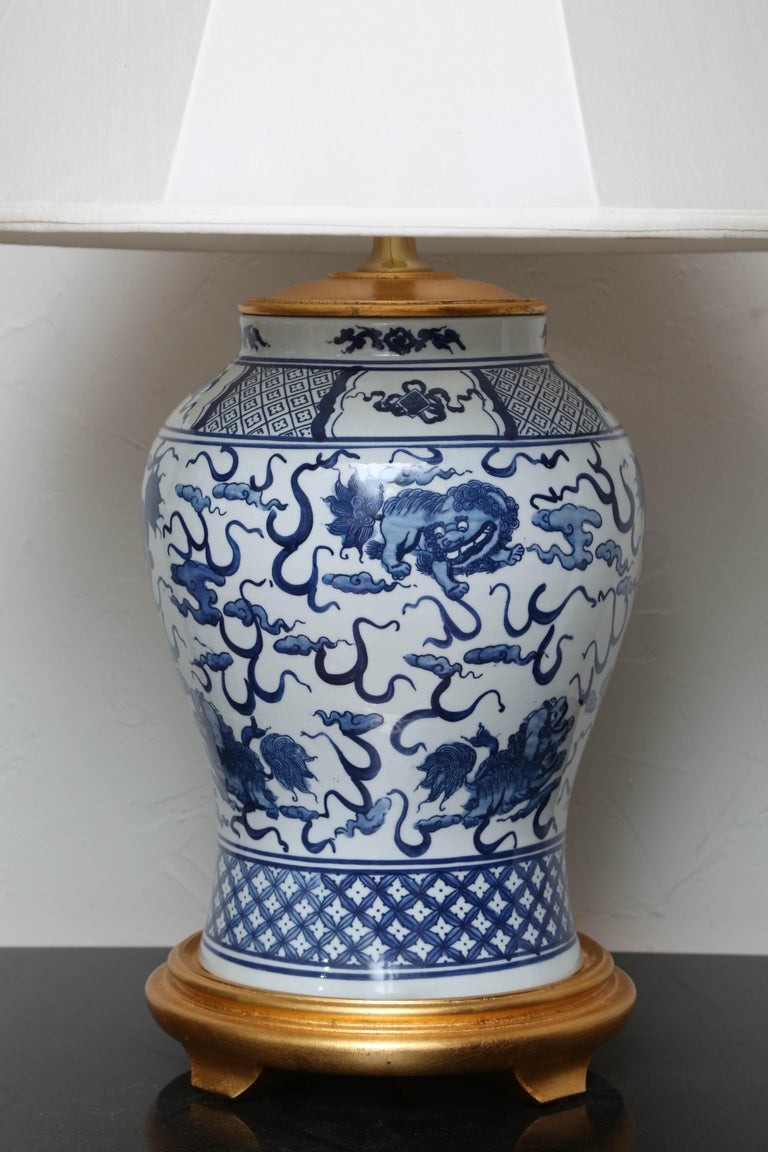 Vintage Blue And White Ginger Jar Lamp By Ralph Lauren For At Large Size Blue And White Oriental Style Ginger Jar Lamp With Gilded Base Cap By