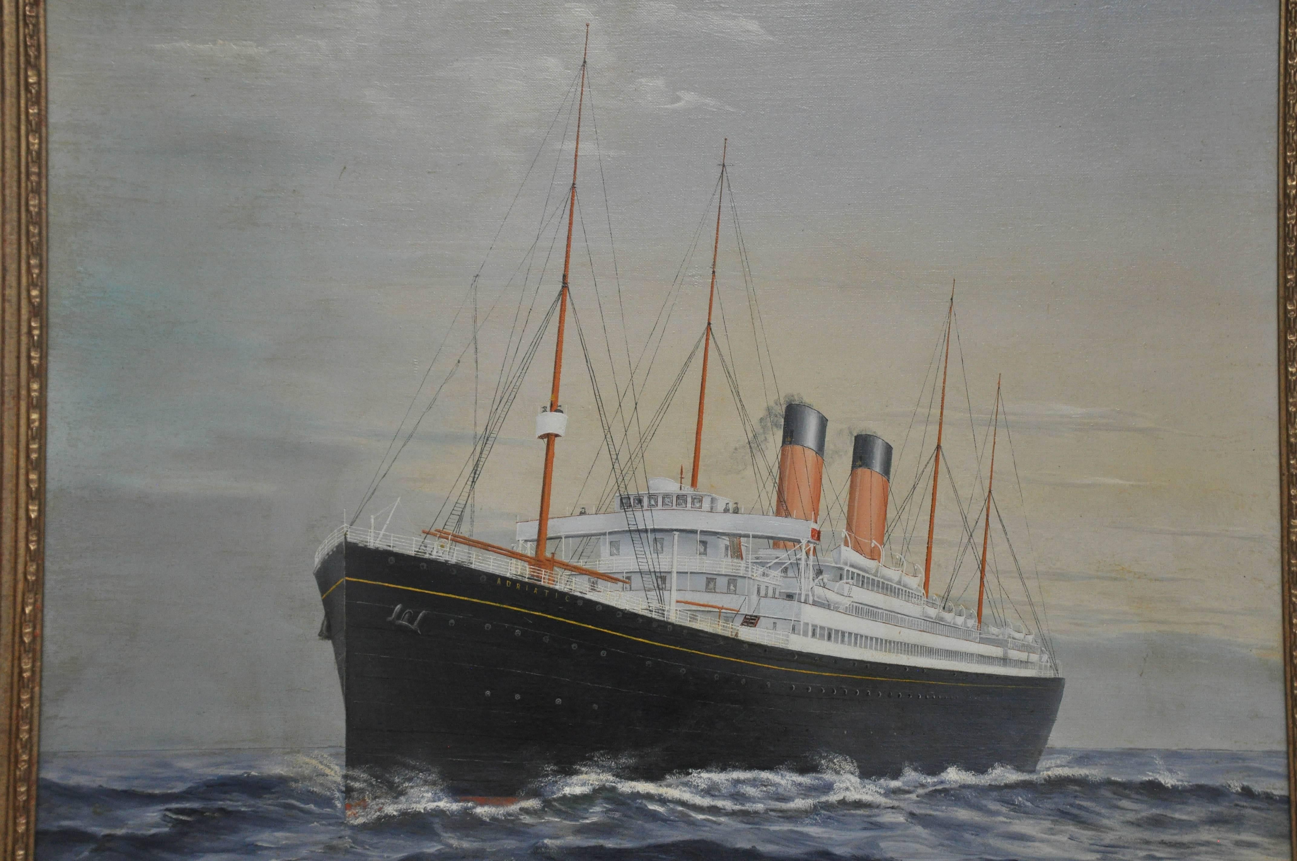 English Steamship portrait of the RMS Adriatic
Signed by E. Johnston, C-1915
31