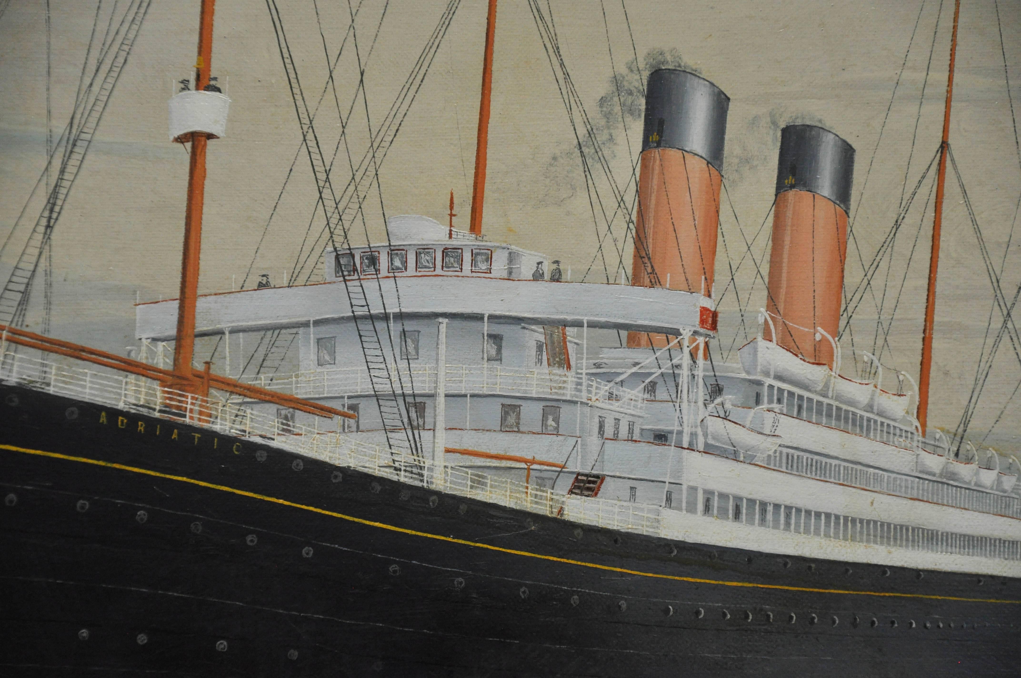 English Steamship Portrait, RMS Adriatic, signed E. Johnston, circa 1915 For Sale 1