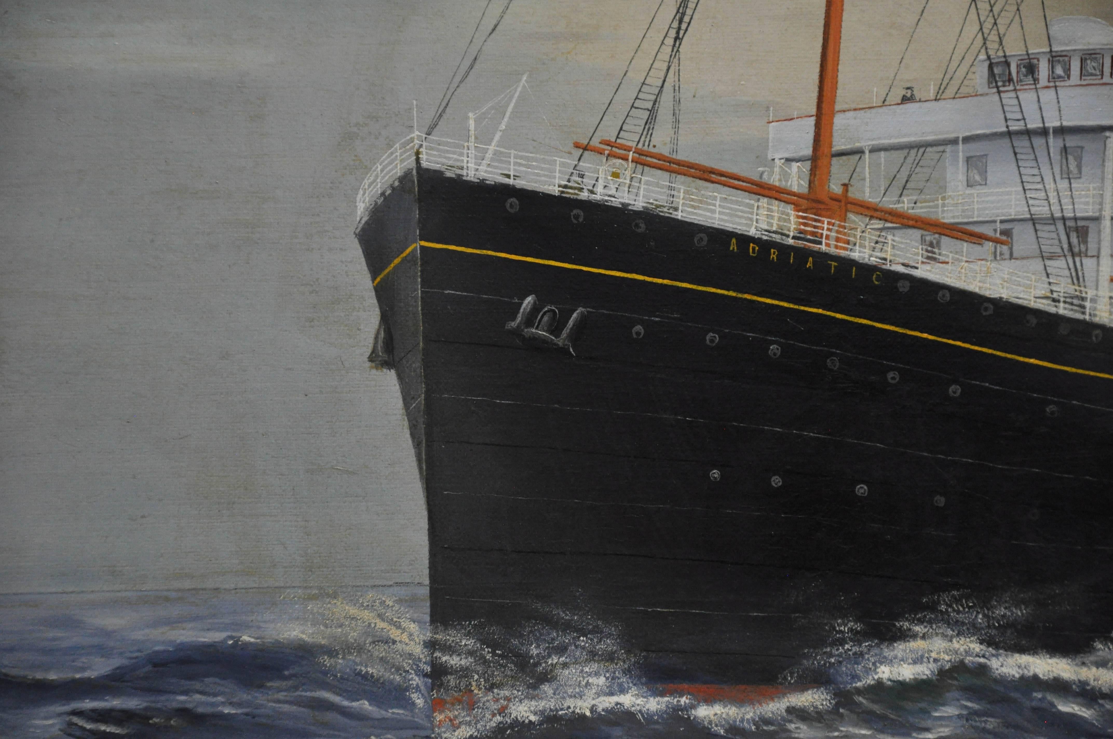 English Steamship Portrait, RMS Adriatic, signed E. Johnston, circa 1915 For Sale 2