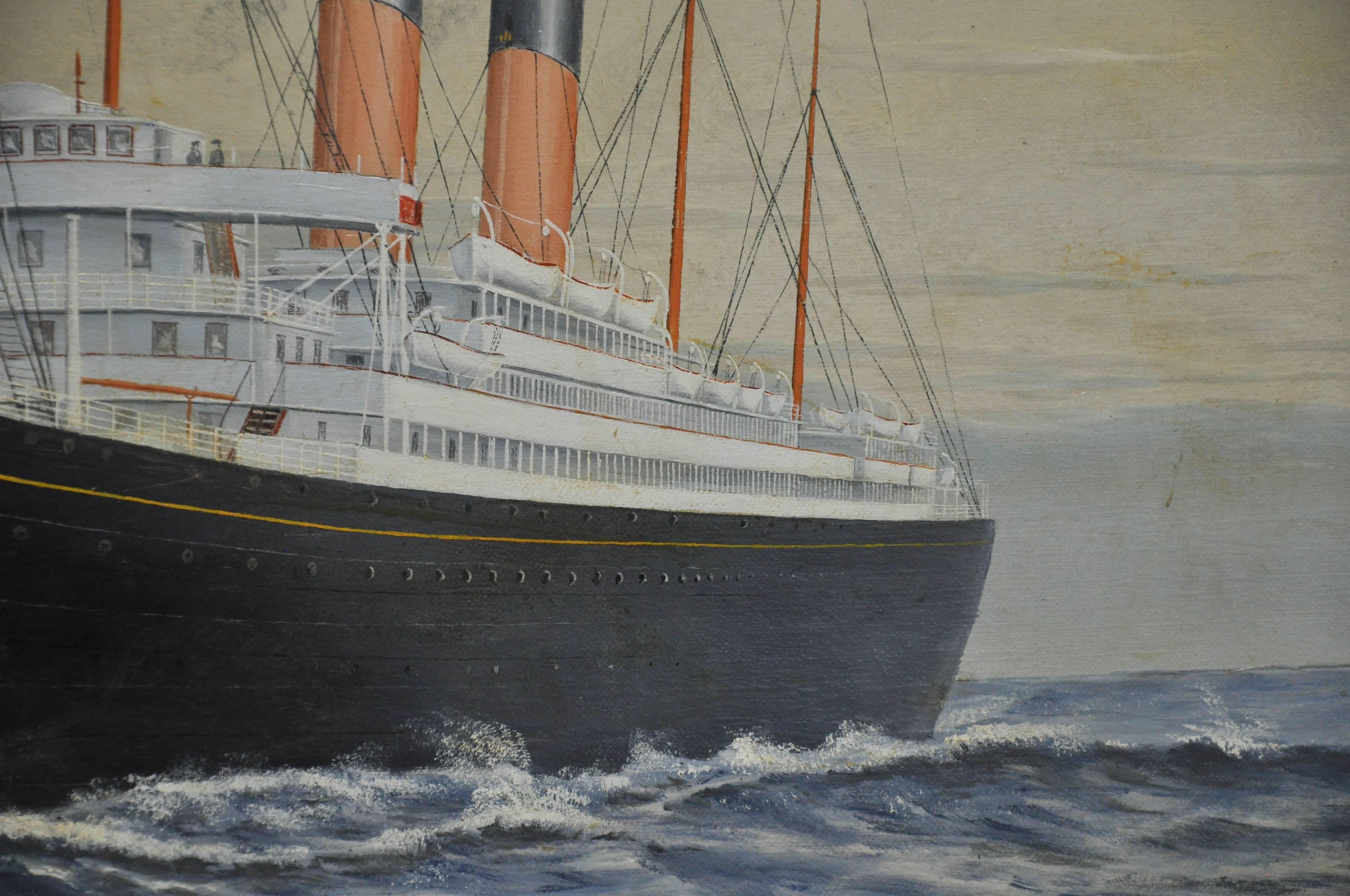 English Steamship Portrait, RMS Adriatic, signed E. Johnston, circa 1915 For Sale 3
