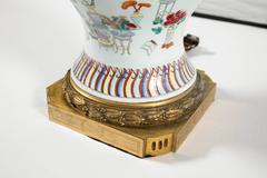 Pair of 1800s Chinese Family Rose Lamps with Gilt Bronze