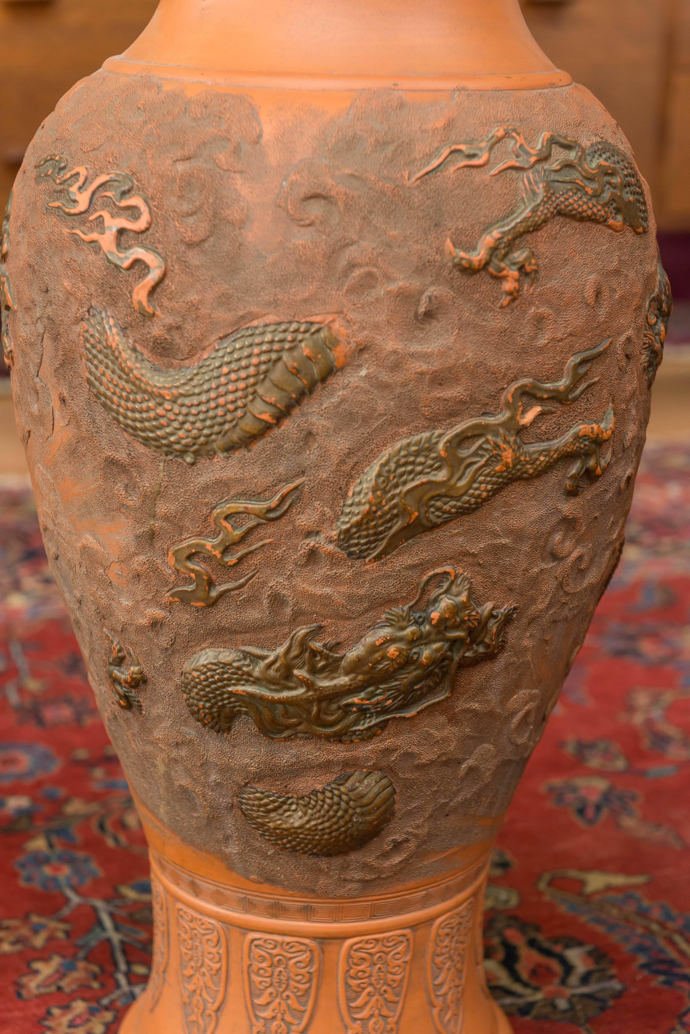 Ceramic Pair of Large Japanese Bizen Pottery Vases