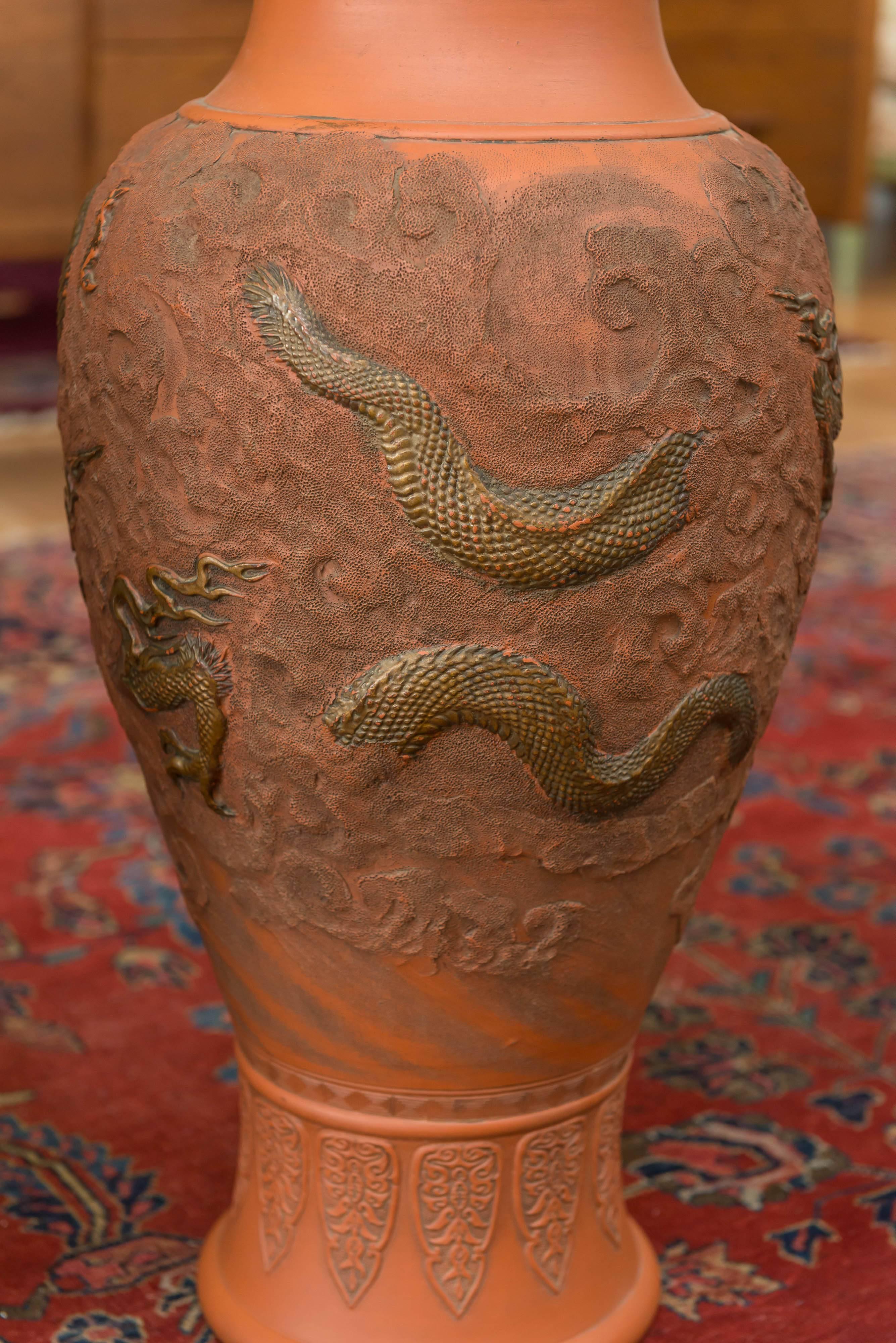 Pair of Large Japanese Bizen Pottery Vases 1