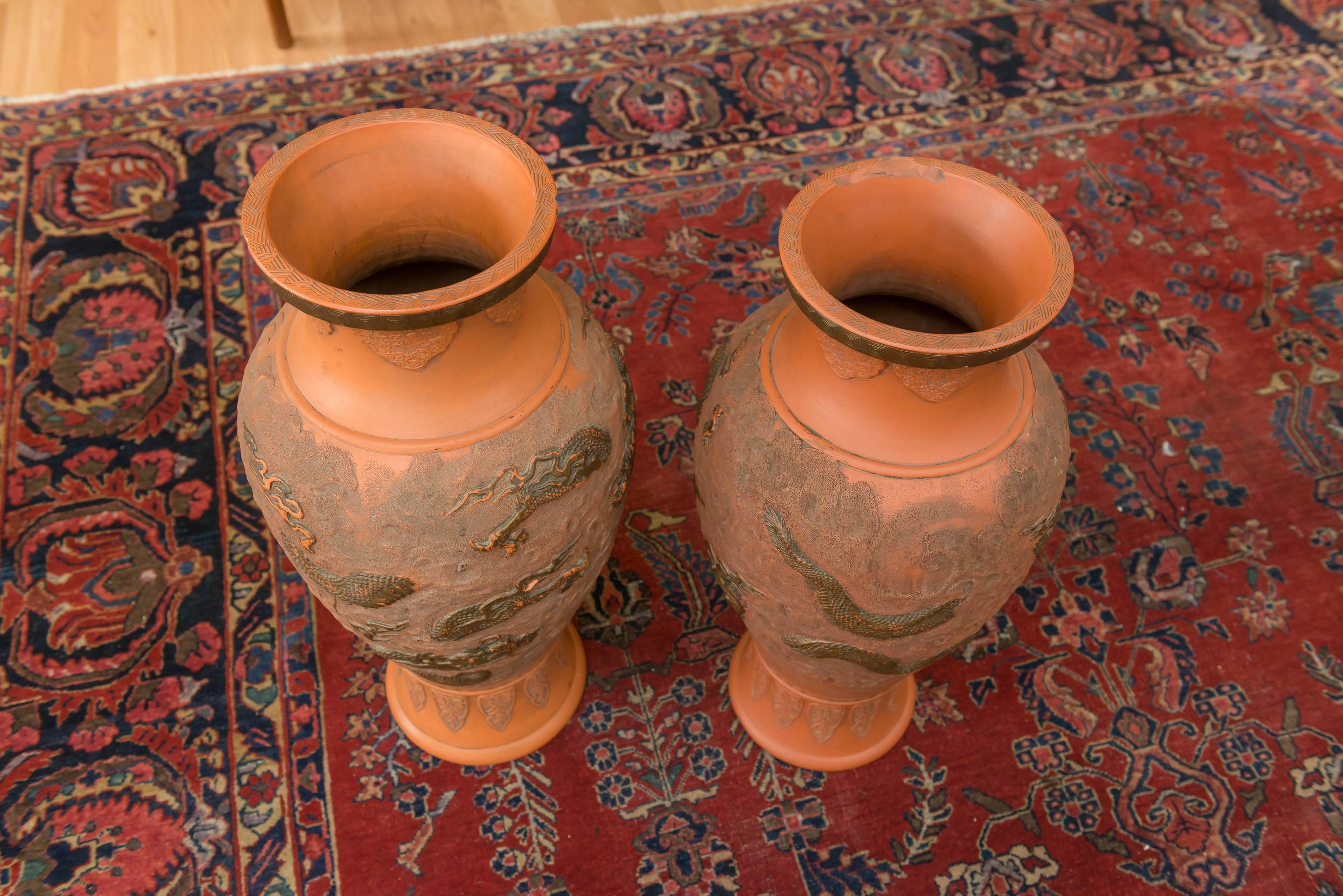 Pair of Large Japanese Bizen Pottery Vases 3