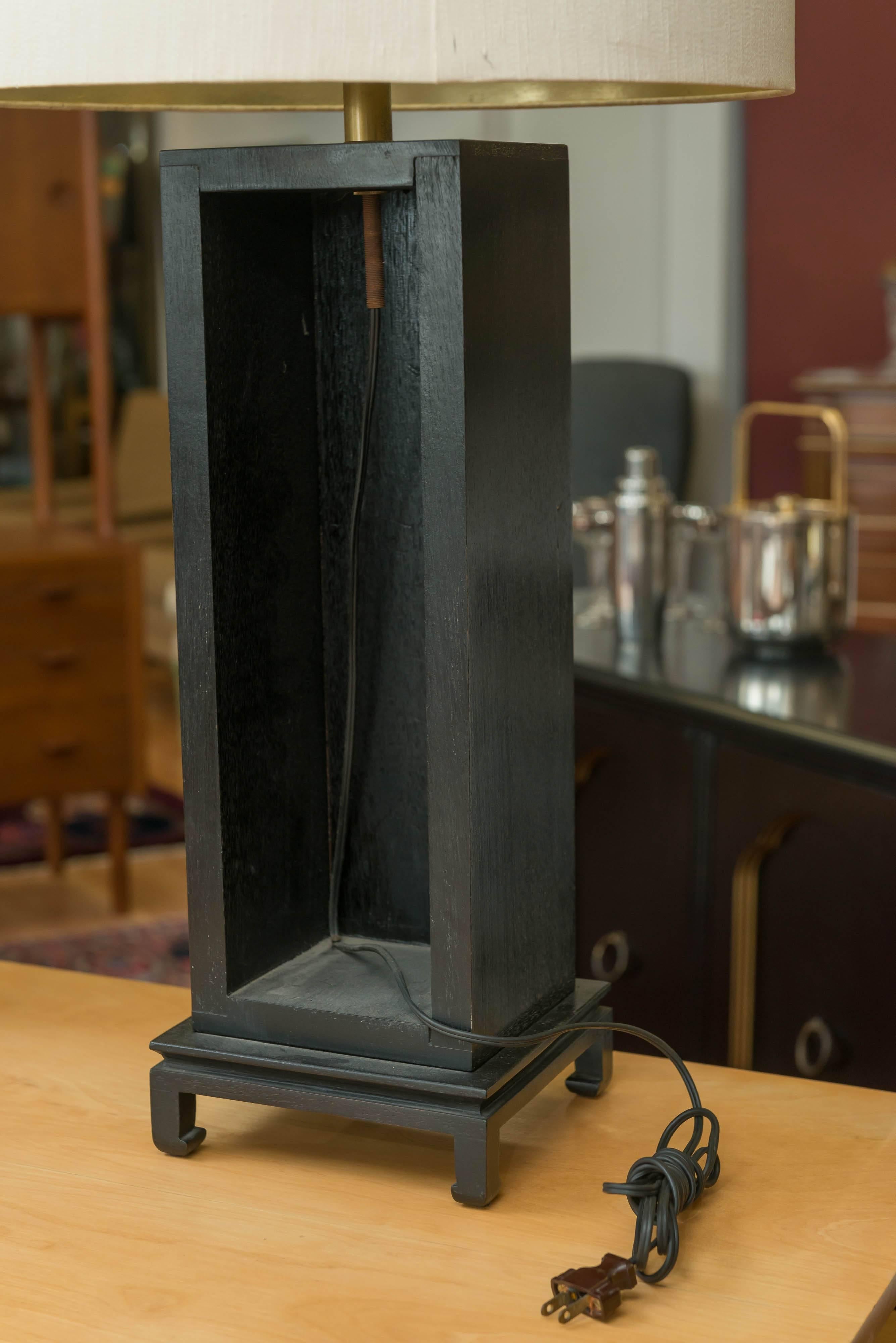 Pair Of Ebonized Oak Table Lamps in the style of James Mont 2