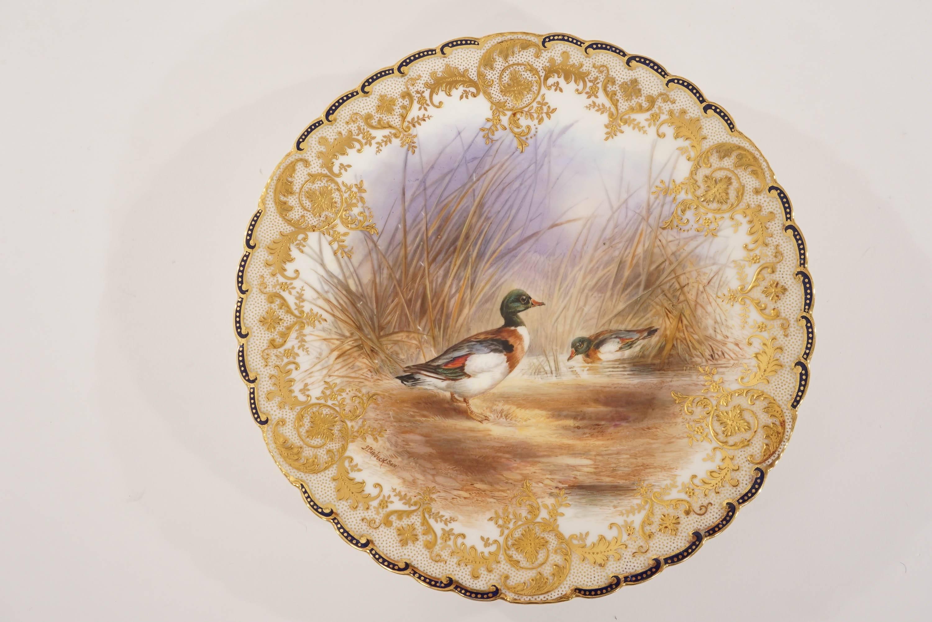 Set of 12 Cauldon for Tiffany Game Bird Plates Hand Painted Signed Birbeck, Sen In Excellent Condition In Great Barrington, MA