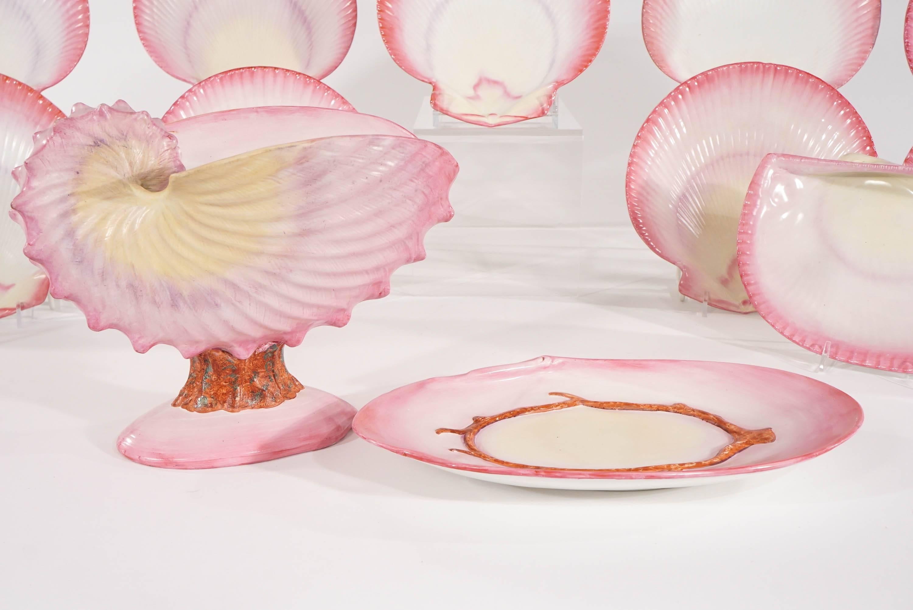 Wedgwood Pink Pearlware Complete Dessert Service in the Nautilus Pattern 3