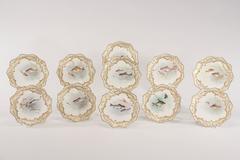 11 Doulton Burslem Hand-Painted Signed Aquatic Theme Fish Plates, 19th Century
