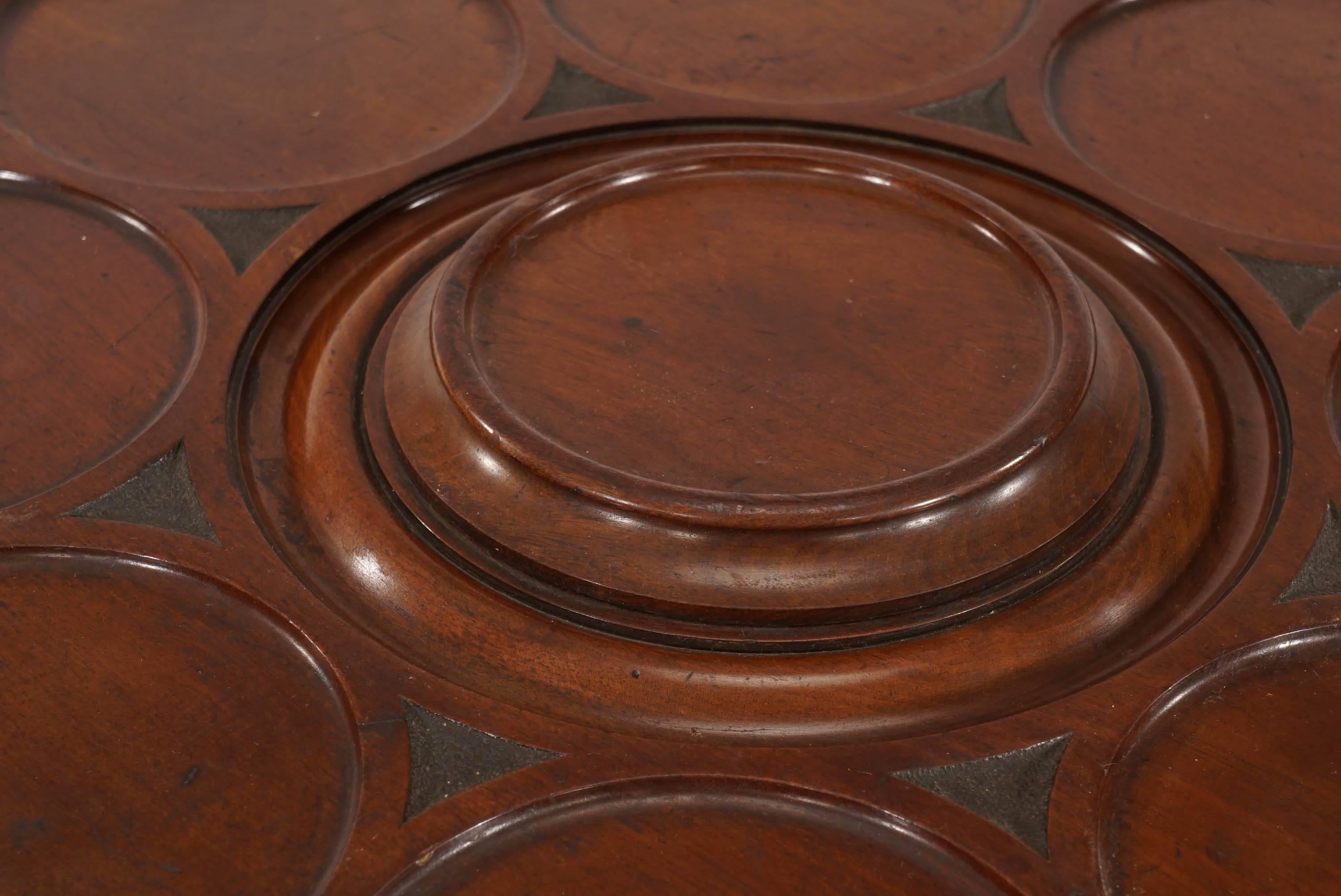 20th Century Large Mahogany Footed Lazy Susan with Carved Decoration Nine Framed Indentations