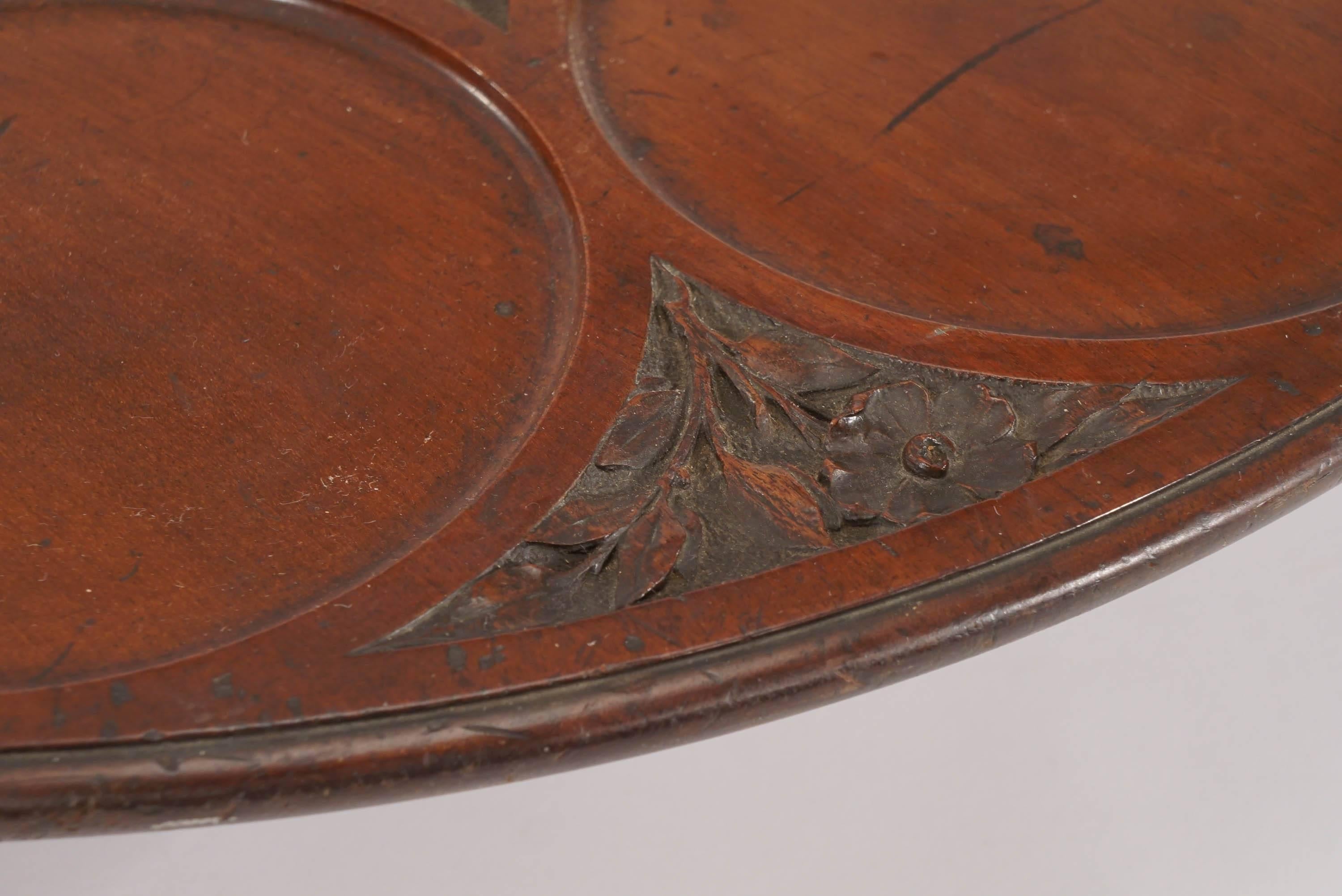 Large Mahogany Footed Lazy Susan with Carved Decoration Nine Framed Indentations 1