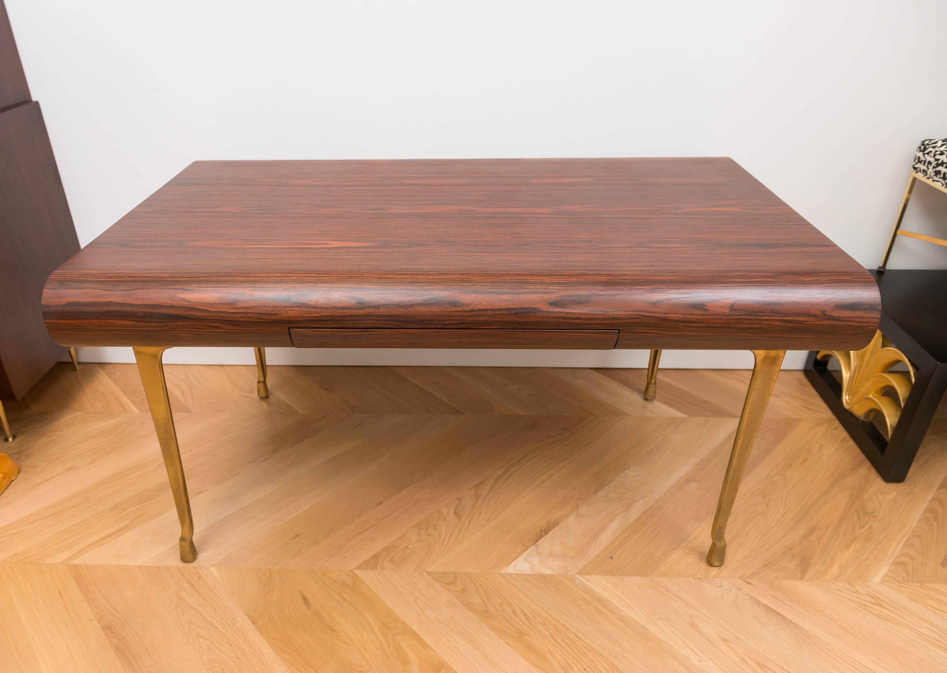 Rosewood Desk with Brass Legs In Excellent Condition In San Francisco, CA