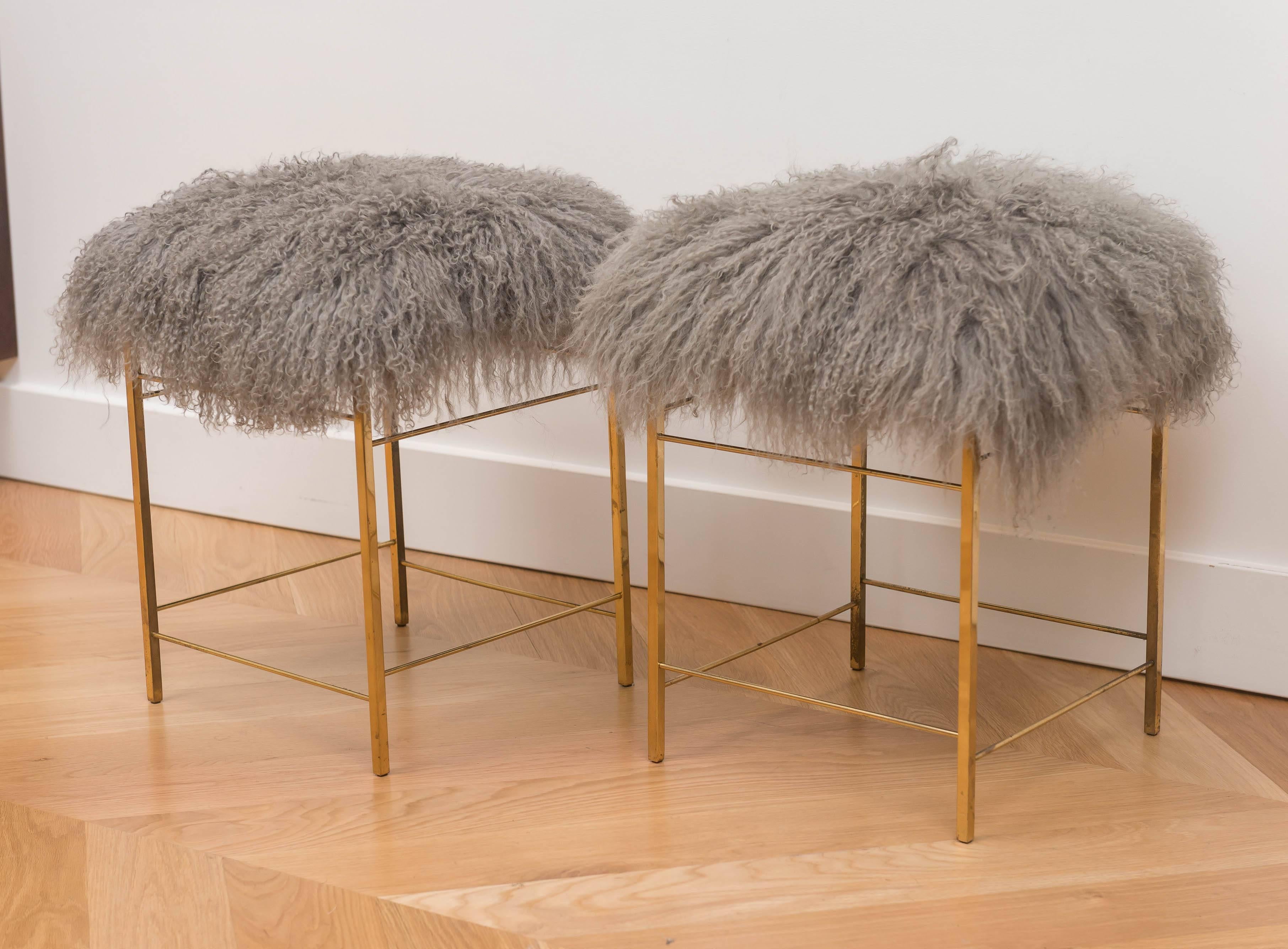 Pair of Italian Brass Stools In Excellent Condition In San Francisco, CA