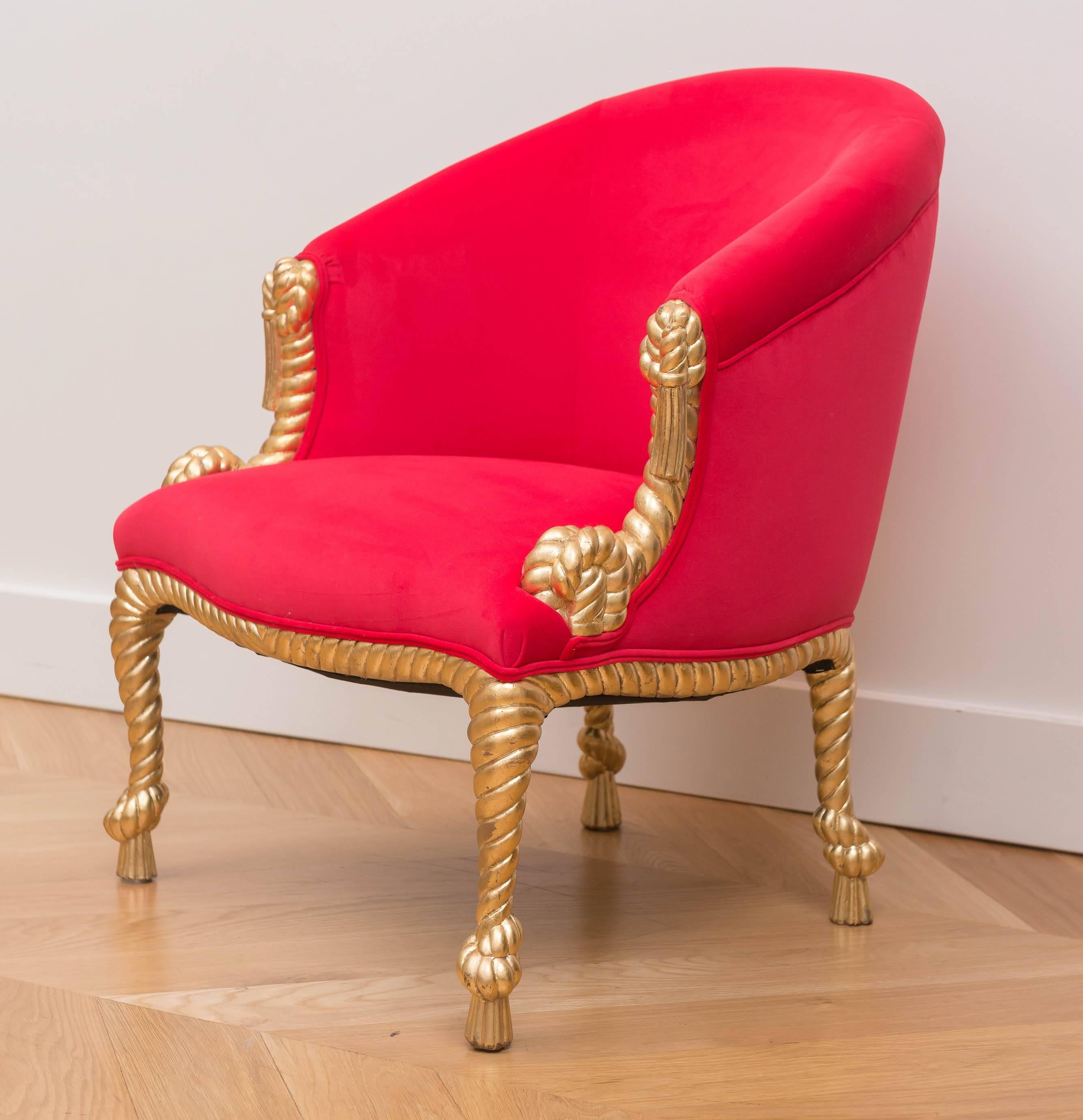 Italian Gilt tassel Chair In Excellent Condition For Sale In San Francisco, CA