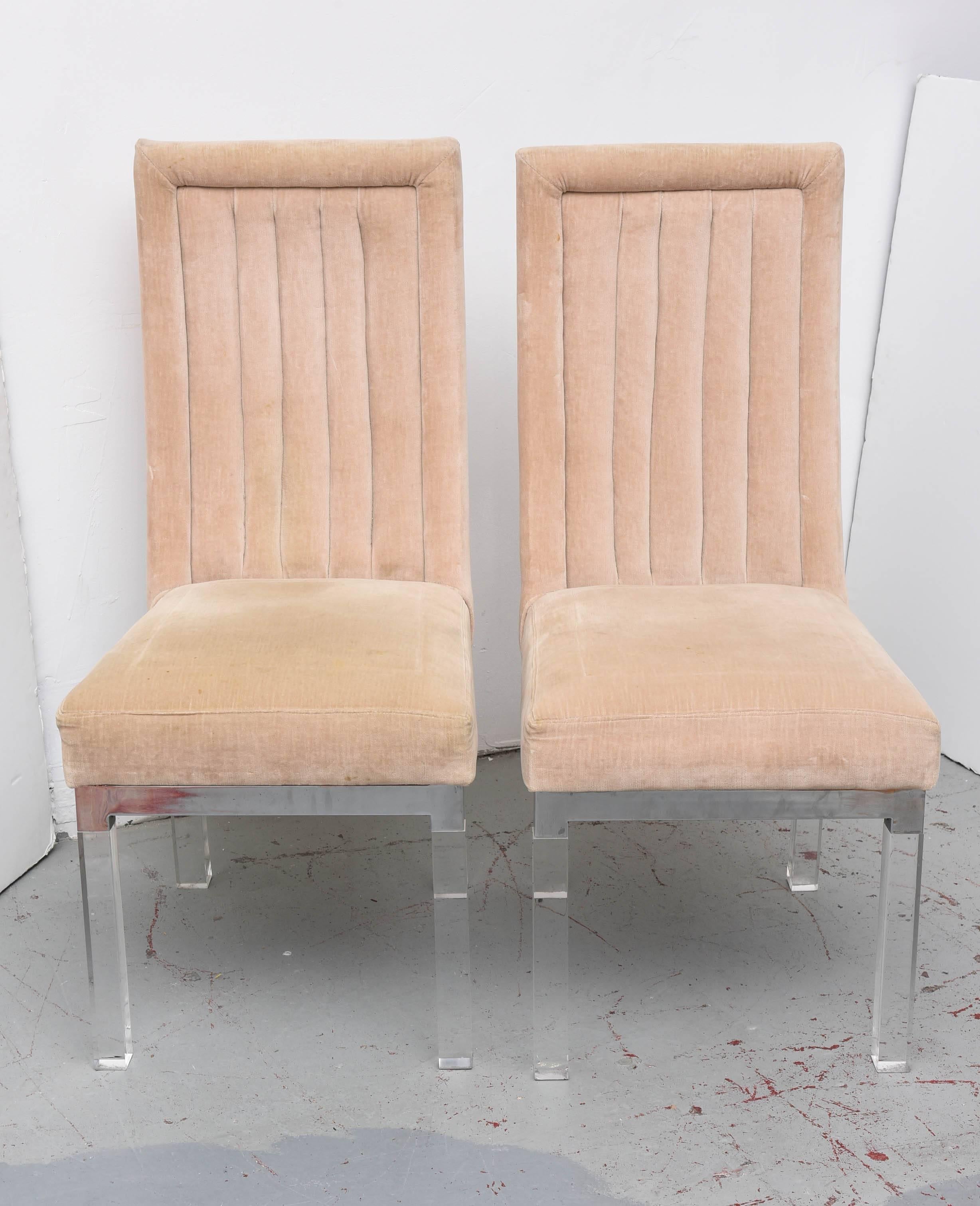 Mid-Century Modern Set of EIGHT Charles Hollis Jones Lucite Legged Dining Chairs, USA, 1970s For Sale