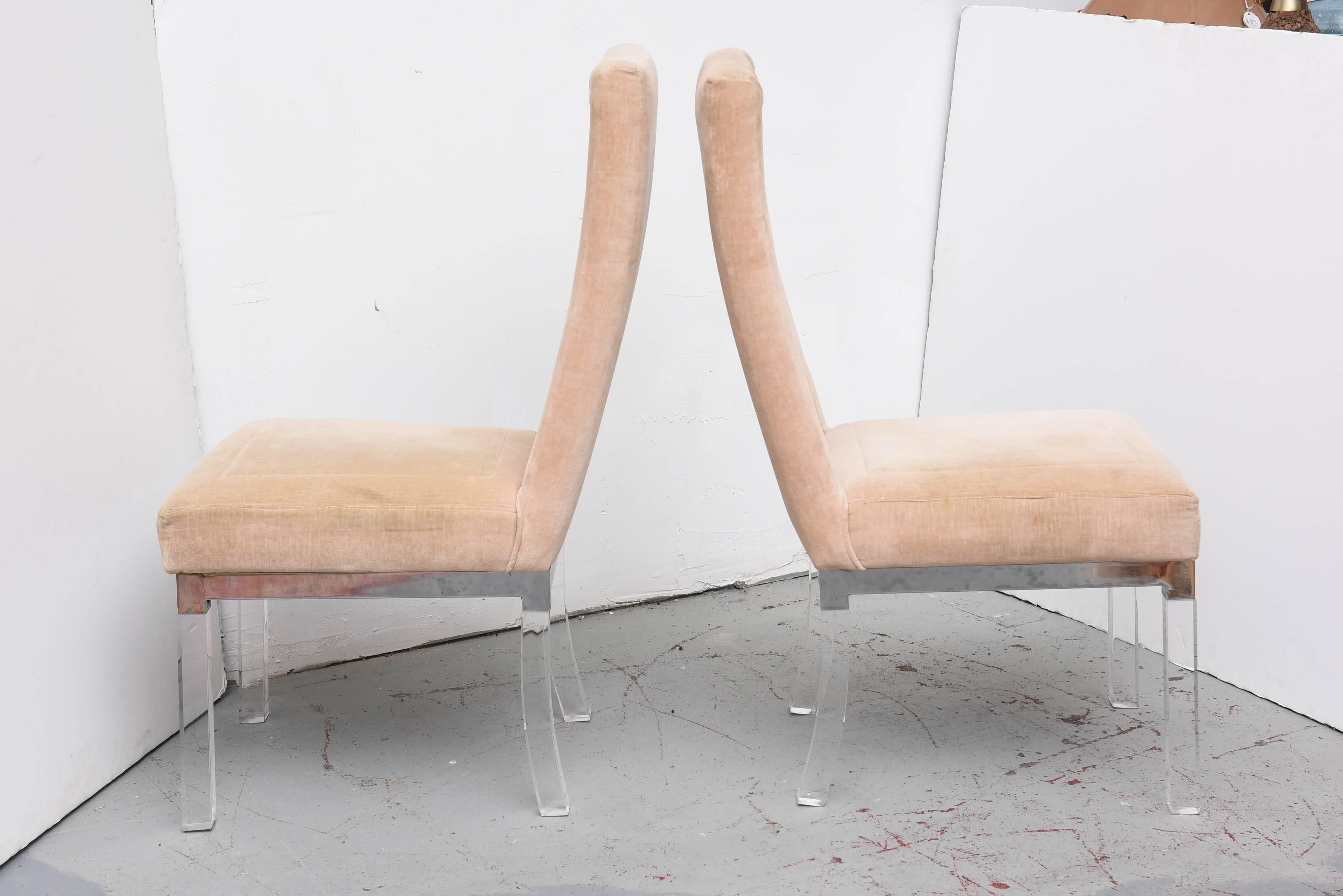 Upholstery Set of EIGHT Charles Hollis Jones Lucite Legged Dining Chairs, USA, 1970s For Sale