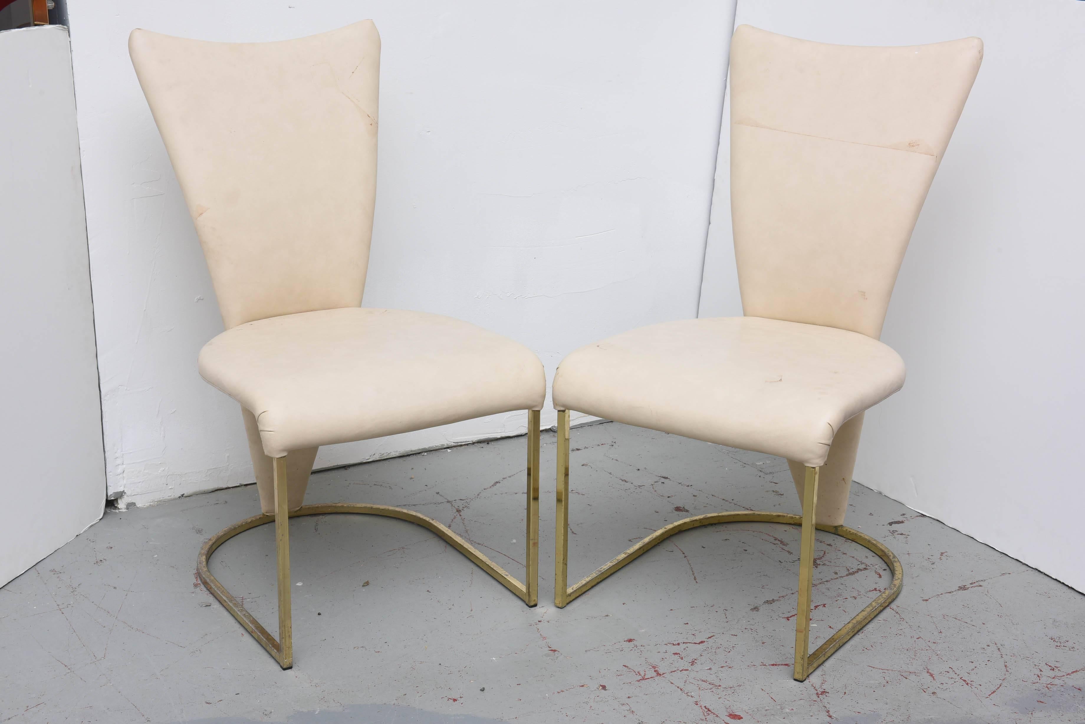 Design Institute of America Post-Mod Brass Dining Chairs, Set of Four, 1980s In Good Condition In Miami, FL