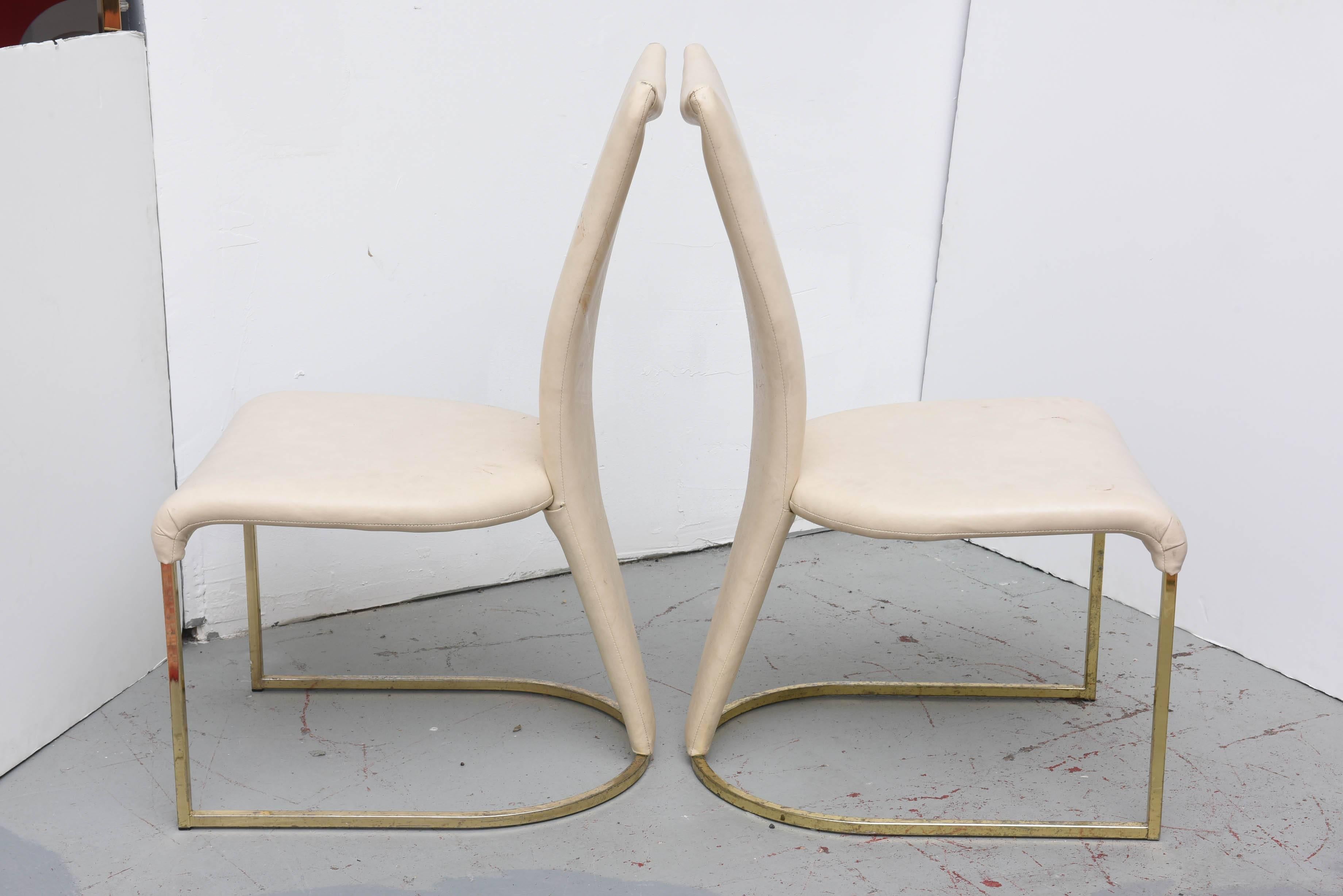 Late 20th Century Design Institute of America Post-Mod Brass Dining Chairs, Set of Four, 1980s