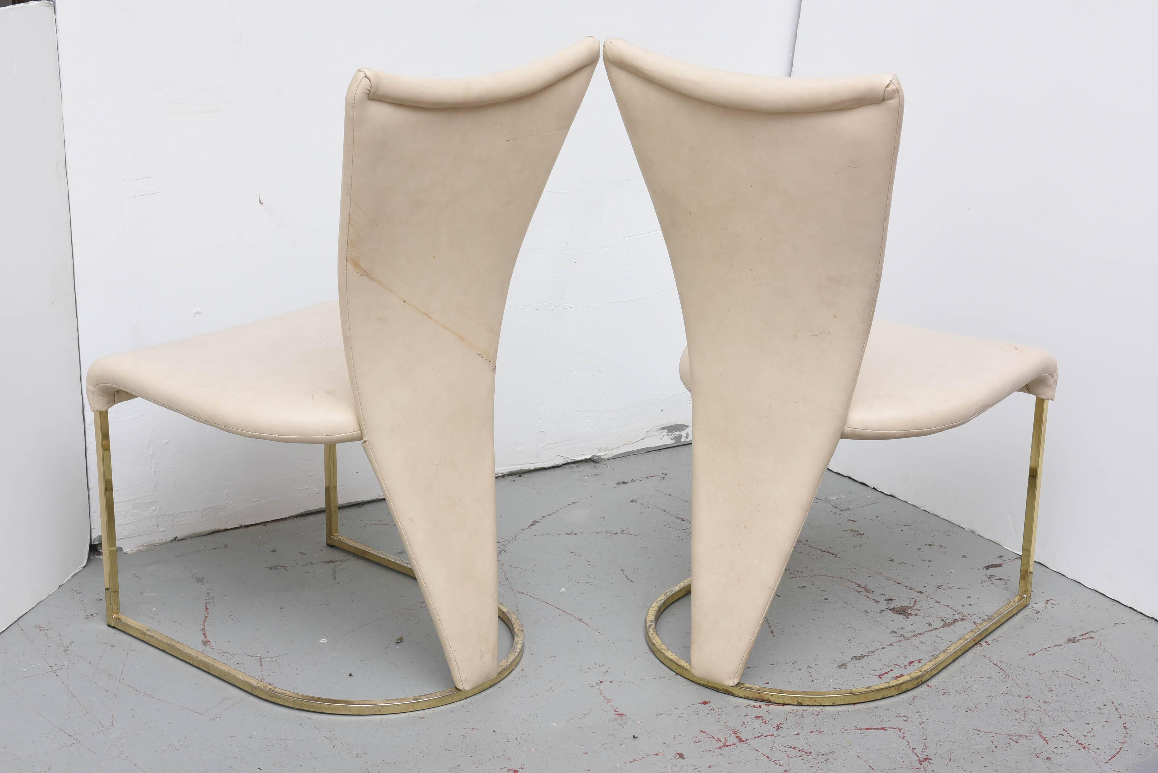 Design Institute of America Post-Mod Brass Dining Chairs, Set of Four, 1980s 1