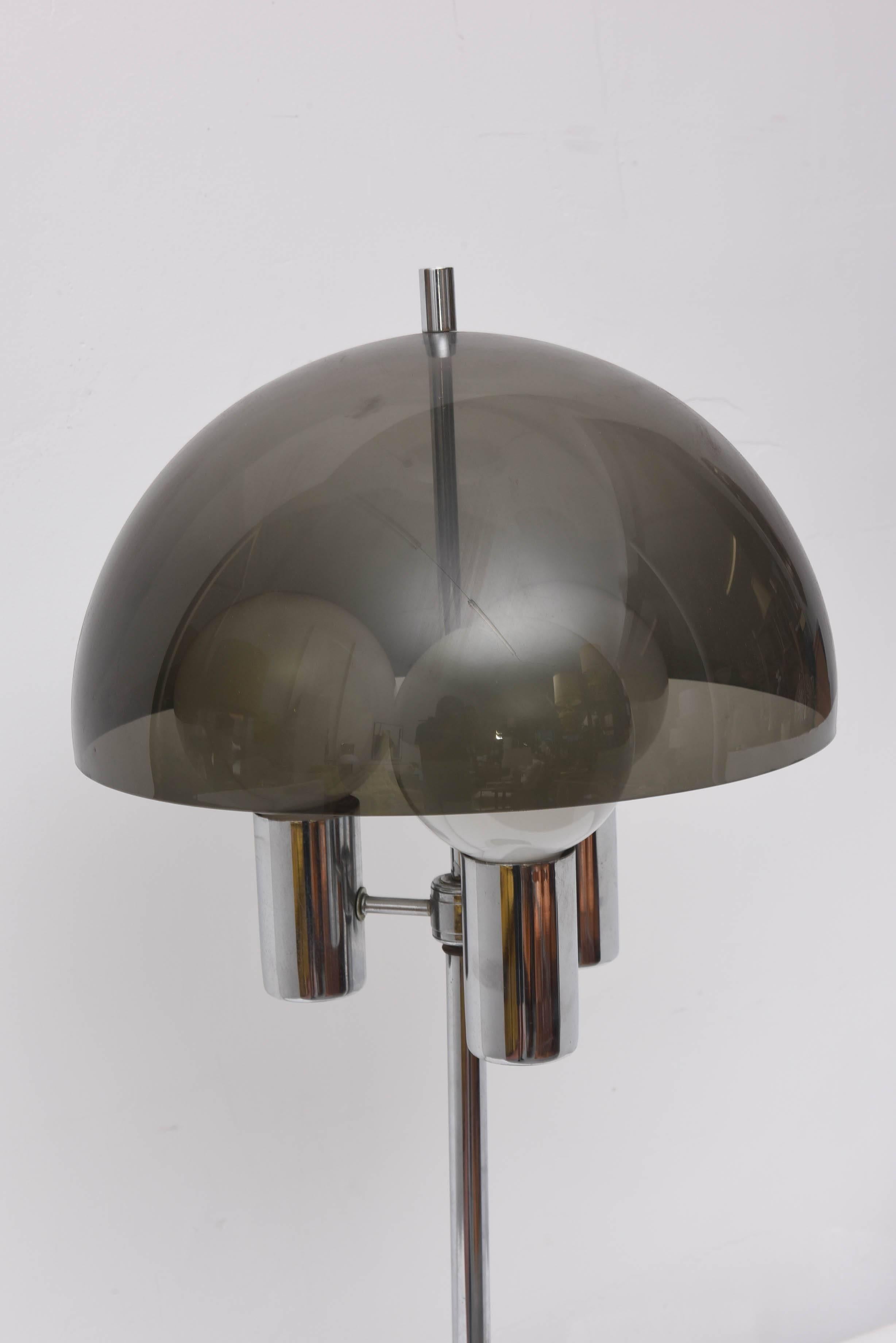 Wonderful Retro Chrome and smoked lucite table lamp. In wonderful vintage shape.  1960s USA