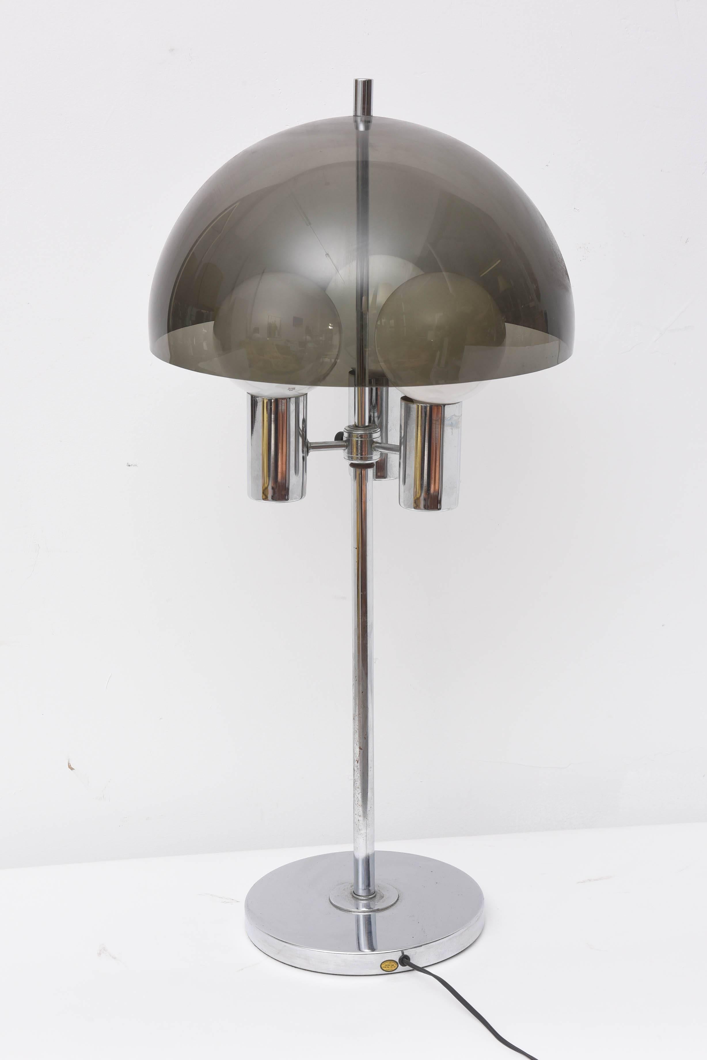 Chrome and Smoked Lucite Tall Table Lamp, 1960s, USA For Sale 2