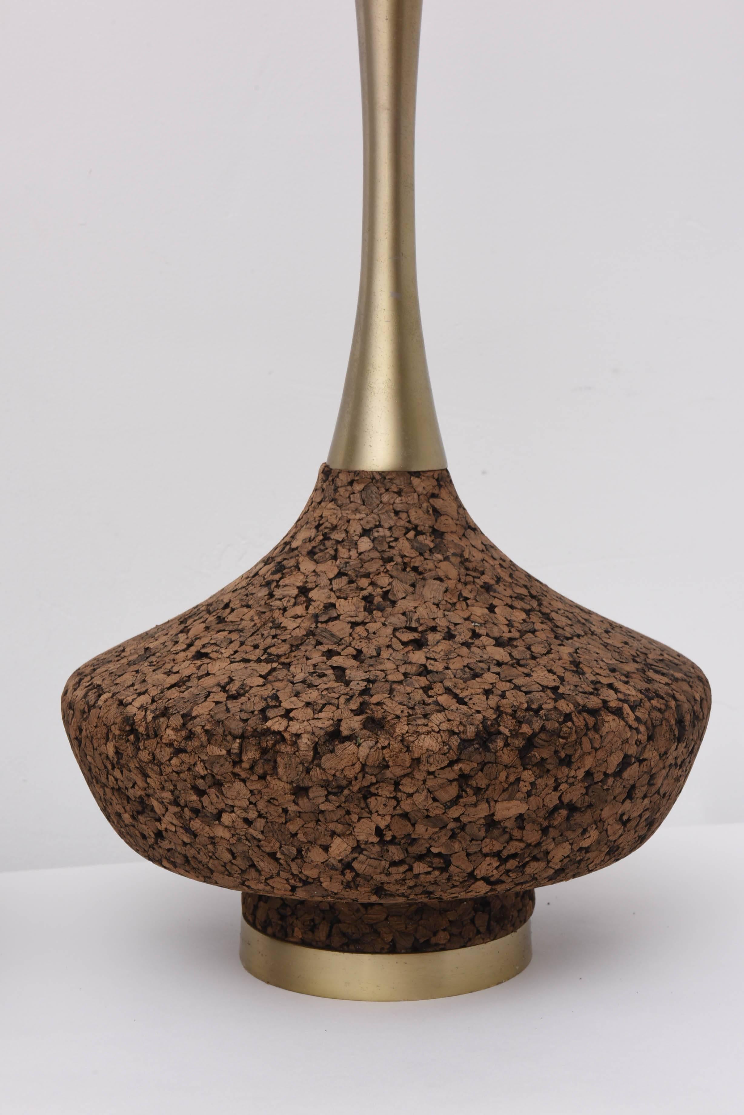 Mid-Century Modern Monumental Brass and Cork Lamps--1970s USA For Sale