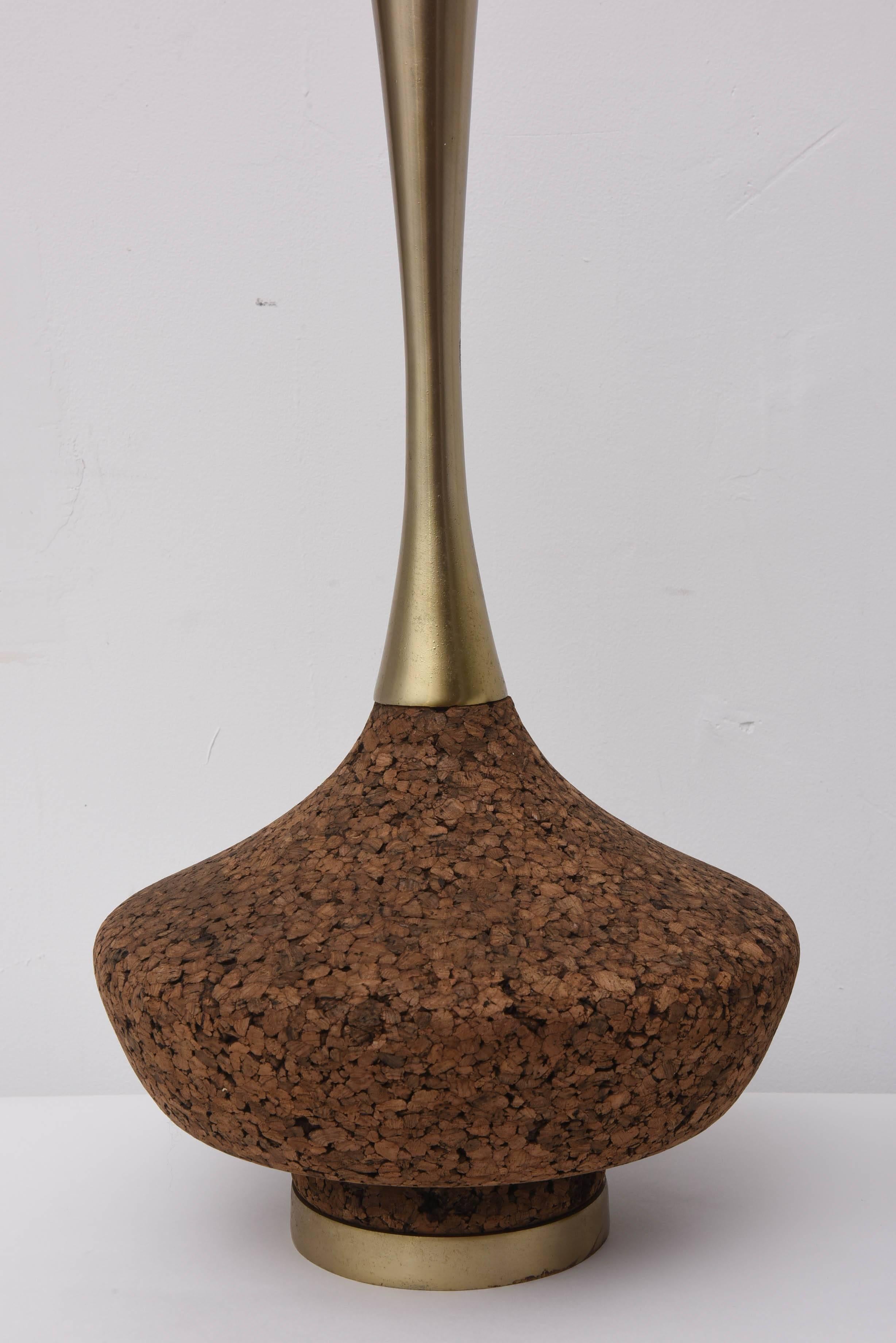 Monumental Brass and Cork Lamps--1970s USA In Good Condition For Sale In Miami, FL