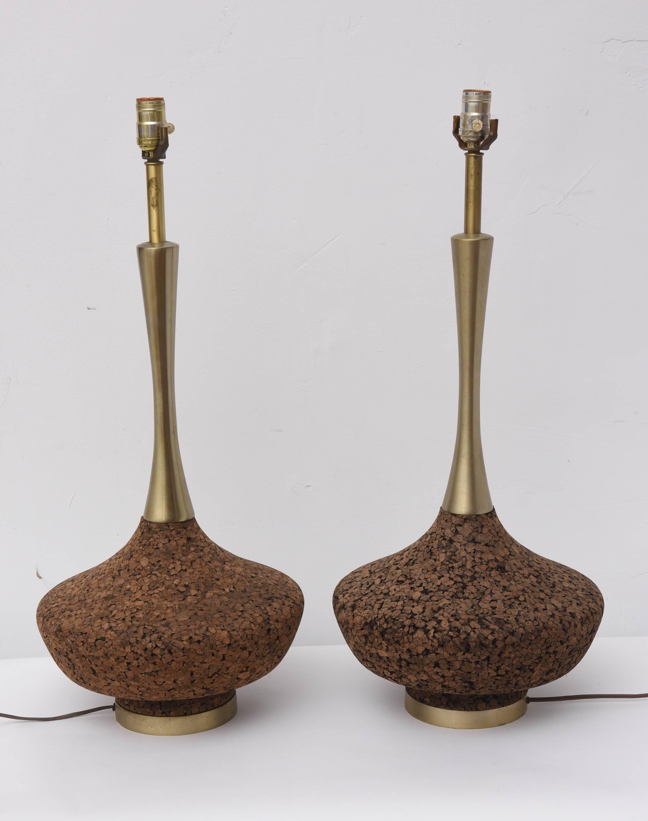 Monumental Brass and Cork Lamps--1970s USA For Sale 1