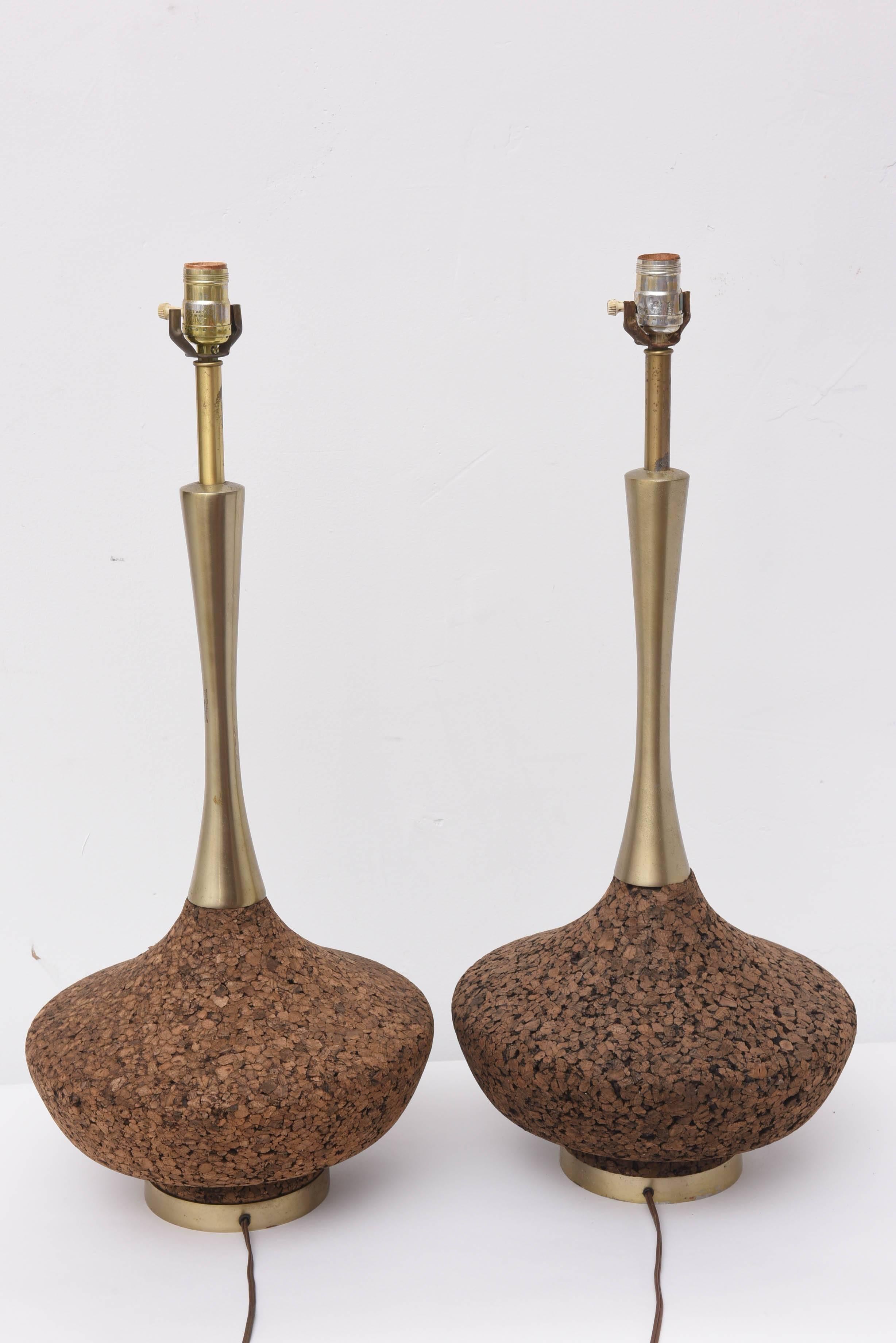 Monumental Brass and Cork Lamps--1970s USA For Sale 3